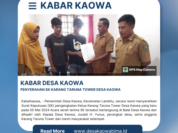Penyerahan SK Ketua Karang Taruna Tower Desa Kaowa oleh Pemerintah Desa